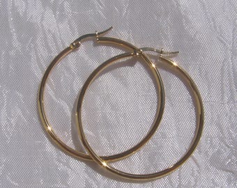 Pendientes de aro de acero inoxidable con soportes, 30 mm, 40 mm, 50 mm, aros de acero inoxidable, aros dorados, pendientes dorados, pendientes de acero inoxidable, acero inoxidable, IX1, 10, 12