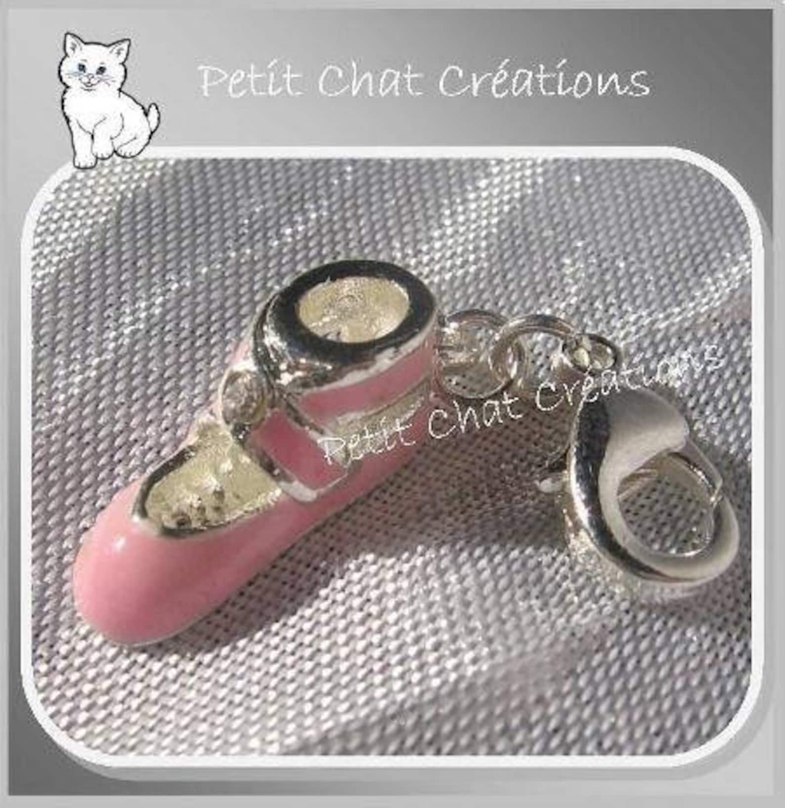1 charm silver charm on lobster pink ballet shoe in 3d * v258a