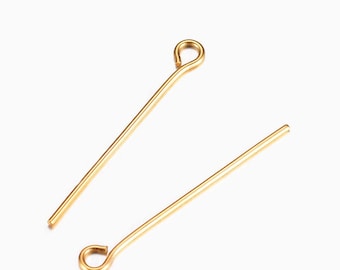 Lotto di 60 perni ad occhiello in acciaio inossidabile placcati oro, perni da 20 mm, 20x0,5 mm, chiodi in acciaio inossidabile, chiodi ad anello, IX48