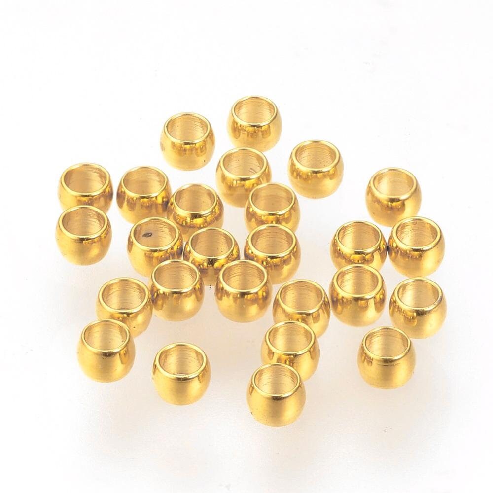 Lot De 100 Perles Intercalaires En Acier Inoxydable Plaqué Or 24K - Format 1.5mm X 0.8mm, Rondes, Dorées