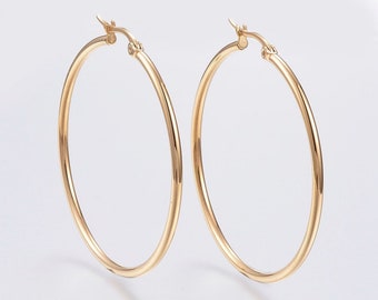 Pair of hoops, 45mm hoops, earrings, stainless steel hoops, stainless steel, gold hoops, round, 2mm rod, stainless steel hoops, IX13