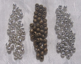 Set of 80, round beads, silver spacers, lead-free, 4mm beads, silver beads, 4mm spacers, 1mm perforation, bronze, S39