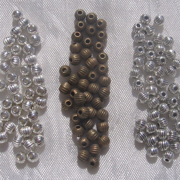 Lot de 80, perles rondes, intercalaires argentés, sans plomb, perles 4mm, perles argentées, intercalaires 4mm, perforation 1mm, bronze,S39