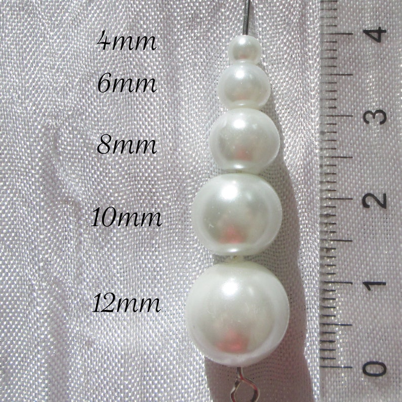 Perles blanches, perles nacrées, renaissance, bohème, verre nacré, perle bohème, perle ronde, taille au choix 4mm, 6mm, 8mm, 10mm, 12mm,RU12 image 1