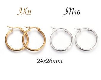 Stainless steel hoop earrings, earring findings, 25mm hoops, earrings, stainless steel, gold-plated hoops, IN46, IX11