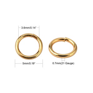 Lot de 100 anneaux, anneaux en acier inoxydable, anneaux dorés, acier inoxydable doré, anneaux 5mm, épaisseur 0.7mm, anneaux jonction, IX55 image 2