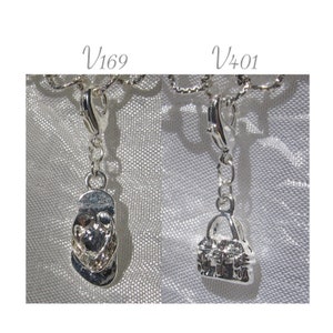 SHOE charm, BAG charm, handbag, silver charm, silver bag, silver flip flop, summer shoe, open shoe, V169, V401 image 1