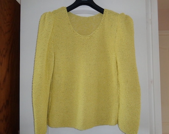 Pull femme en coton jaune fait main