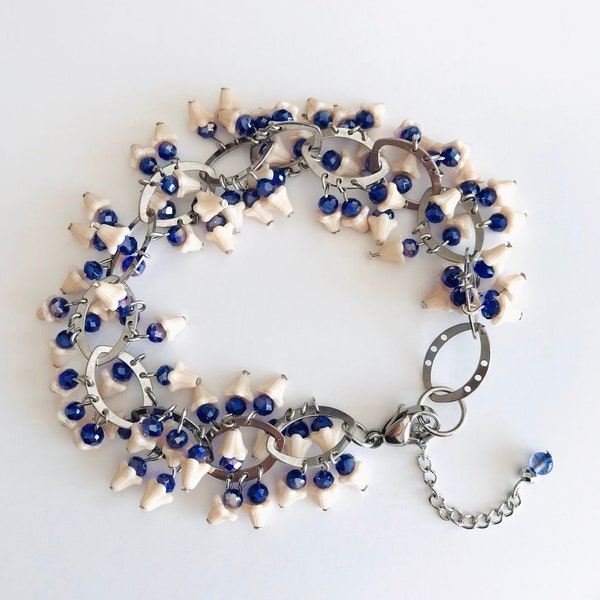 bracelet en perles, bracelet bleu, bracelet grande taille, bracelet femme, bracelet de créateur