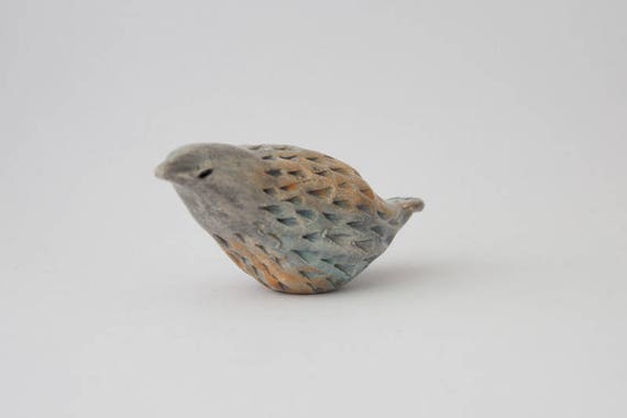 Petit Oiseau En Céramique Couleur Bleu Orange Tête Grise