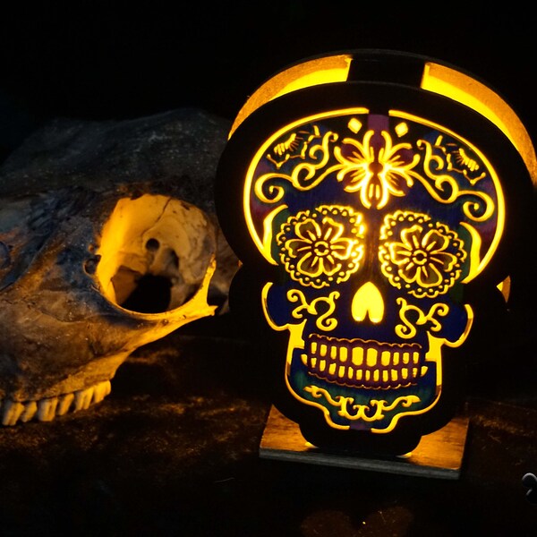 Colorful Wooden Sugar Skull Night Light