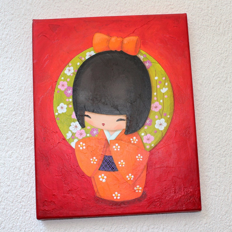 Peinture acrylique sur toile : Petite Suki kokeshi image 2