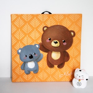 Pintura acrílica sobre tela de papelão: Olá amigos! (urso e coala)