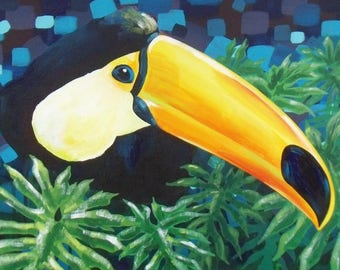 Peinture acrylique sur toile : Toucan élégant