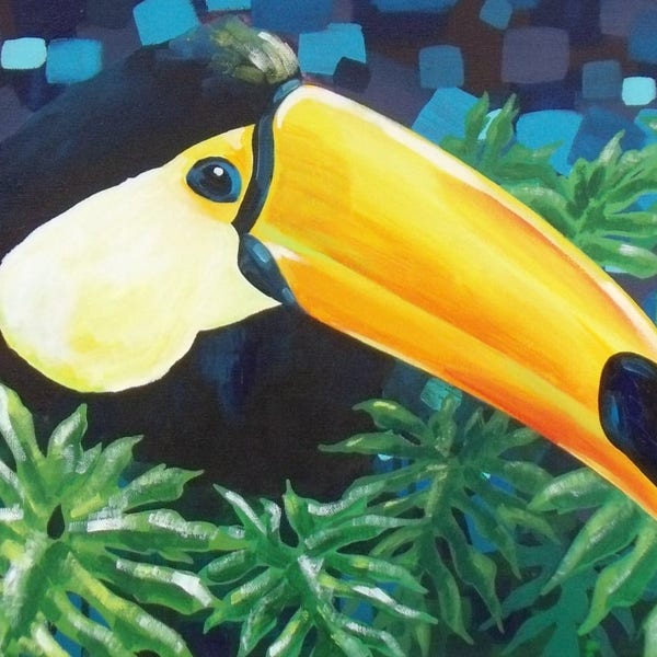 Peinture acrylique sur toile : Toucan élégant