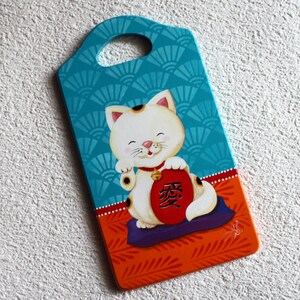 Peinture acrylique sur bois : Maneki Amour