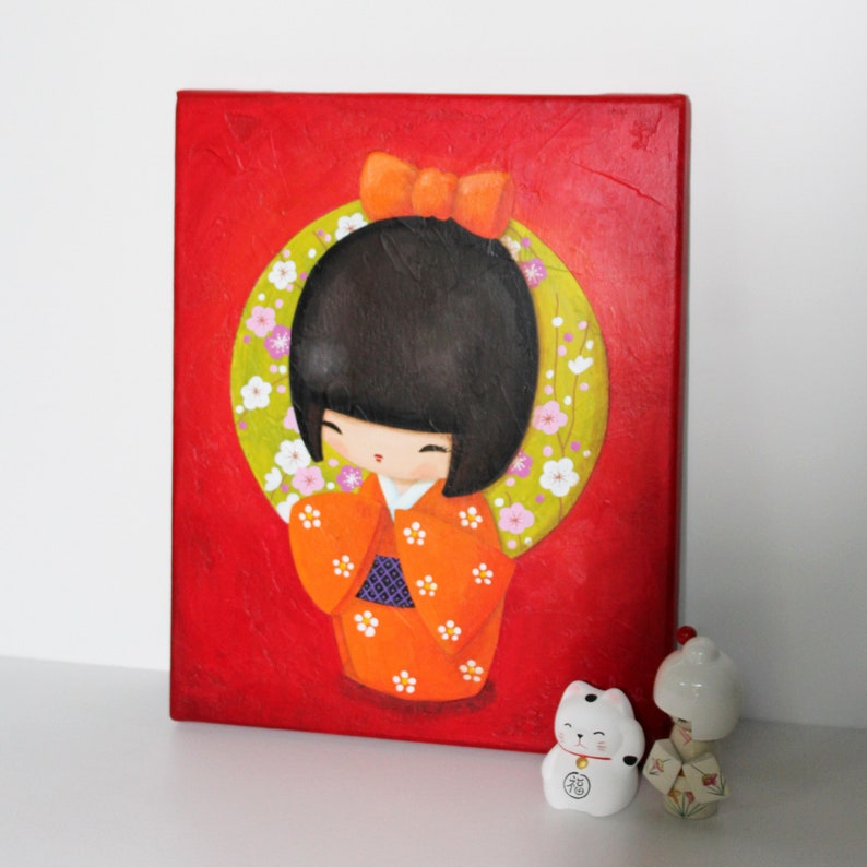 Peinture acrylique sur toile : Petite Suki kokeshi image 1