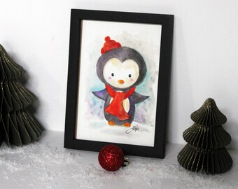 Watercolor WITH FRAME: Penguin II