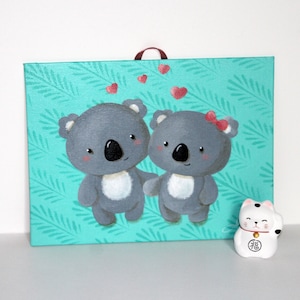 Peinture acrylique sur carton toilé  : "Koalas in love"
