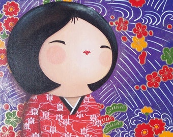 Pintura acrílica sobre cartón trabajo: Megumi (kokeshi)