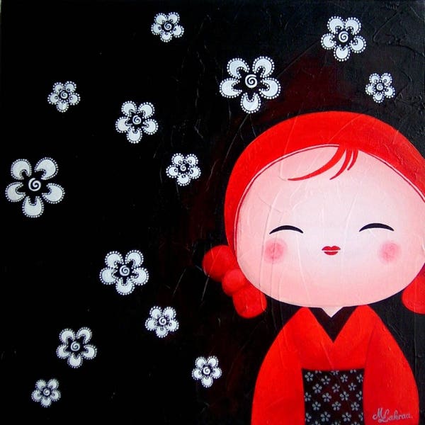 Peinture acrylique sur toile : Kokeshi ma jolie