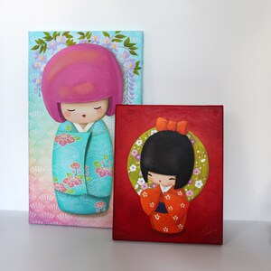 Peinture acrylique sur toile : Petite Suki kokeshi image 3