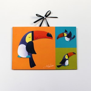 Peinture acrylique sur carton toilé  : "Toucan trois fois content"