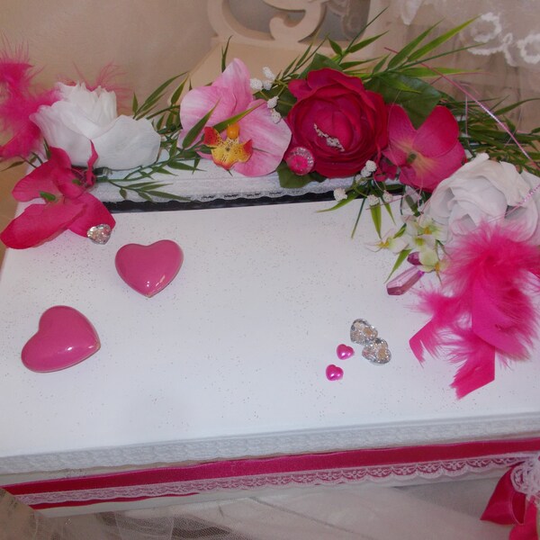 urne mariage, urne mariage fuchsia et blanche  , cagnotte anniversaire ,   tirelire baptême , boite mariage  boite anniversaire