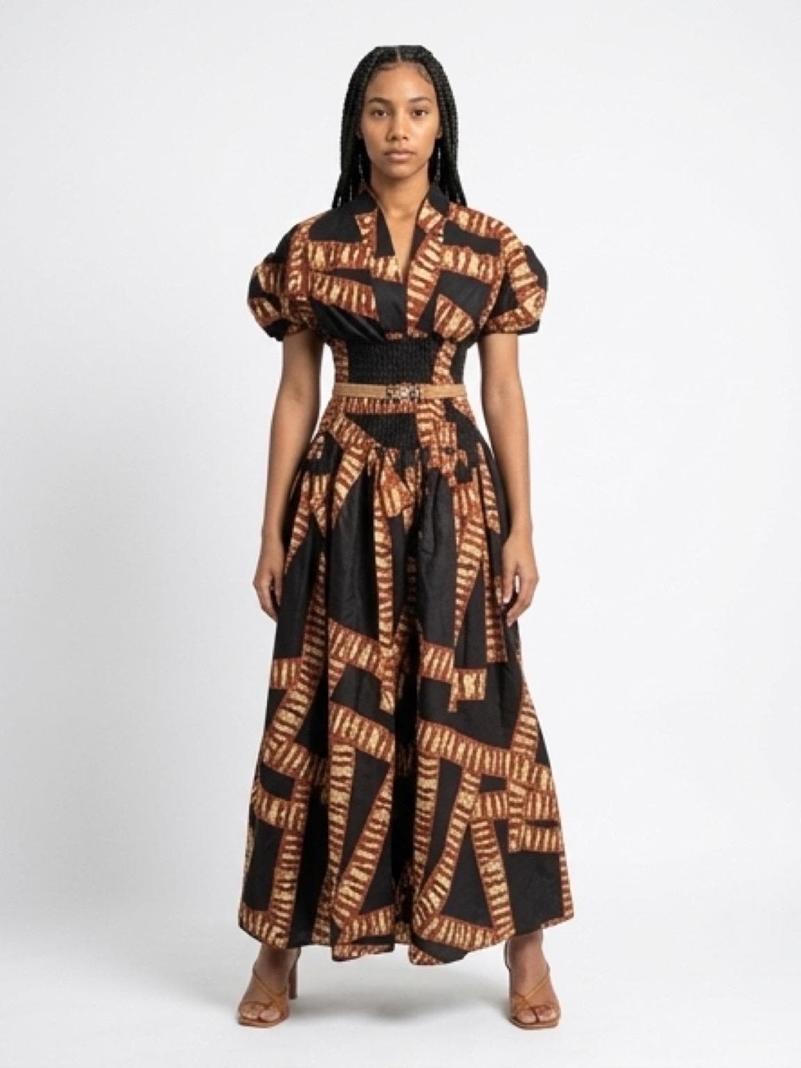 princess polly baby blue dress African Print Maxi Sun Dress - Green Swirls Small main image 1