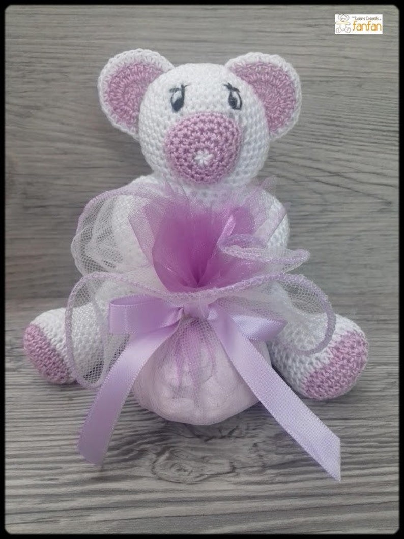 purple and white teddy bear
