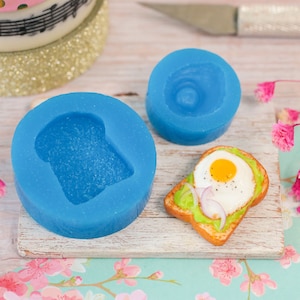 Realistic Toast and Fried Egg Flexible Silicone Mold Miniature Food for Gourmet Creations in Polymer Clay or Cold Porcelain