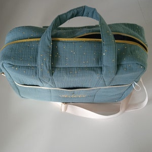 Customizable birth set made from double cotton gauze / Changing bag / Comforter / Bibs / swaddling clothes, one bib offered