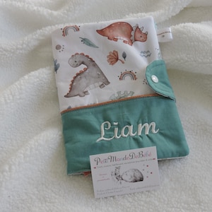 Funda de libro de salud personalizada/bebés/dinosaurios/algodón estampado/algodón liso