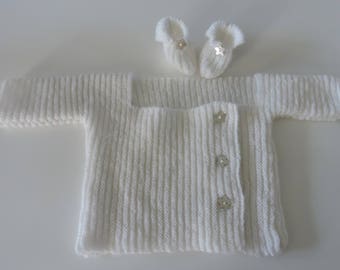 Set (BH & Hausschuhe) Geburt Geburt Wolle von hand gestrickt