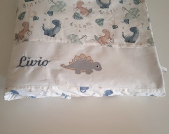 Customizable baby blanket, dinosaur made of cotton & minky fabrics