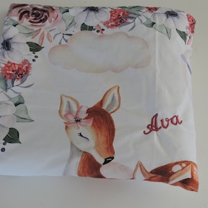 Personalized baby girl blanket / doe printed fabric / minky fabric,