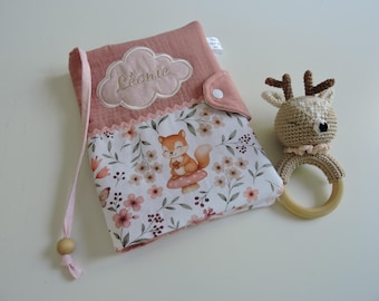 Personalized health record book cover / babies / children / double cotton gauze / squirrel and flowery butterfly print fabric.