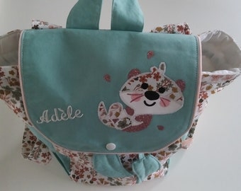 Customizable child and baby backpack, small otter, made of cotton fabrics