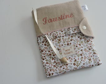 Health record book cover / personalized / babies / children / floral / velvet