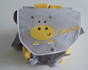 customizable baby & child bag hippopotamus made of cotton fabrics