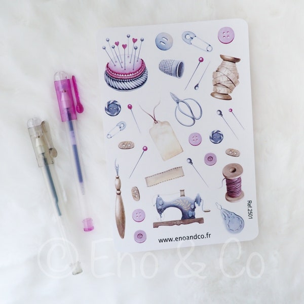 Stickers - Couture addict - 1 Planche autocollants pour Agenda, Bullet journal, Scrapbooking