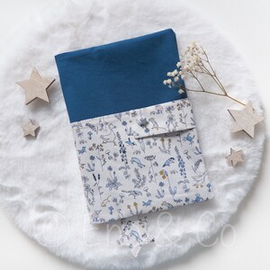 Liberty Théo Blue gezondheidsboekbeschermer, geboortecadeau, gepersonaliseerd gezondheidsboek, aanpasbaar cadeau, Liberty-patroon