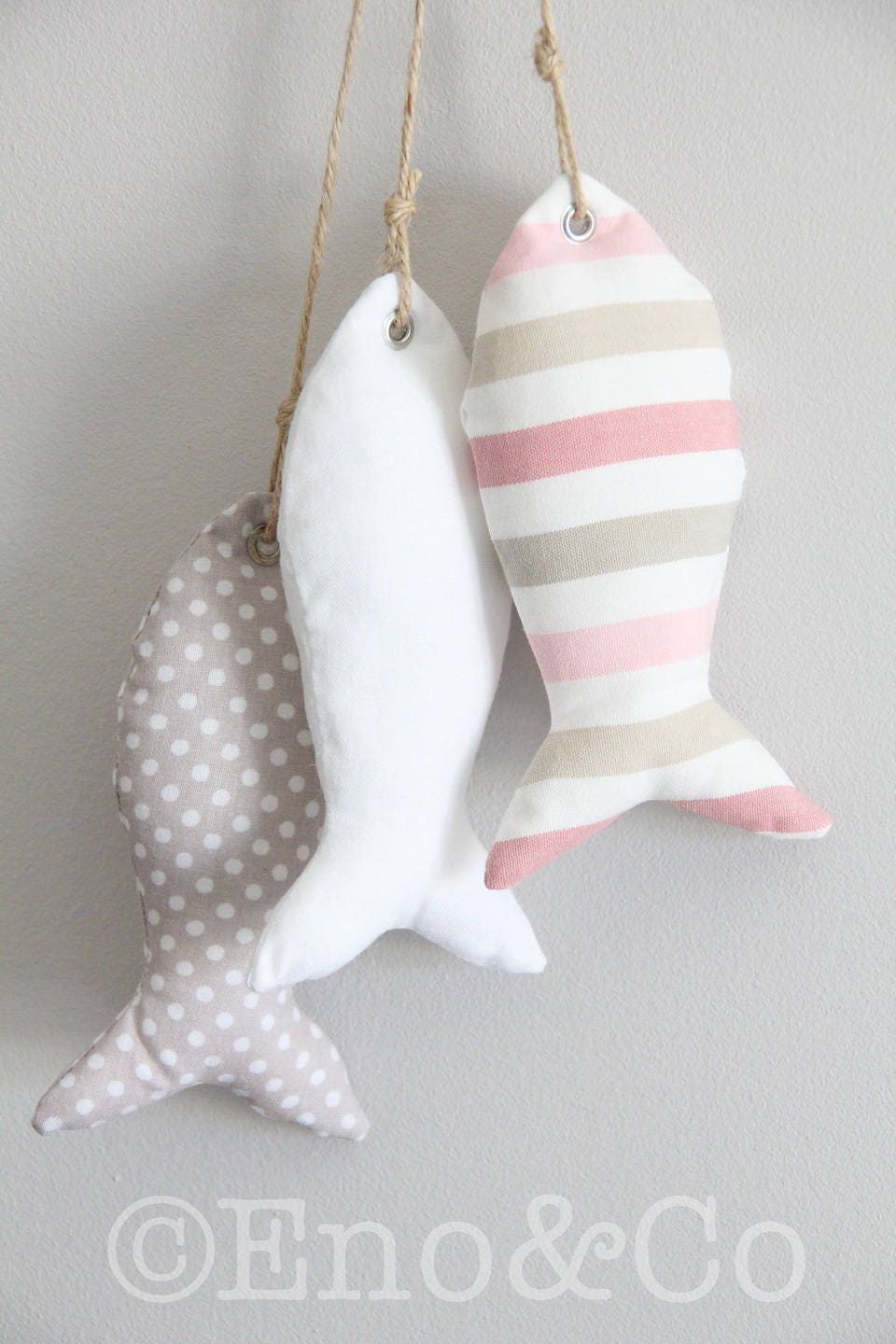 Mobile de 3 Petits Poissons en Coton et Lin Sobres Élégant, Suspension Personnalisable