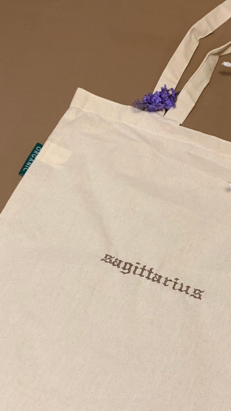 Zodiac Star Sign Sagittarius Gothic Type Font embroidered Organic Tote