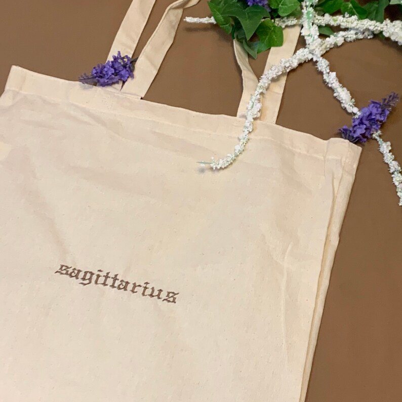 Zodiac Star Sign Sagittarius Gothic Type Font embroidered Organic Tote