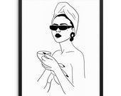 One Line Nude Woman Drinking Coffee Wall Art Print Poster -11 quot x14 quot Minimalist Fashion Artwork for Bedroom Living Room Bathroom Workspace