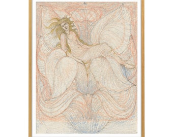 Heart of the Lotus Figurative Art Print Female Vintage Poster | DIGITAL DOWNLOAD |  Soft Colors Artwork for Living Room Gallery Wall Decor