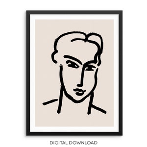Matisse Line Drawing Art Print Abstract Face Portrait Reproduction - DIGITAL DOWNLOAD - Home Decor for Bedroom Living Room Picture Gallery