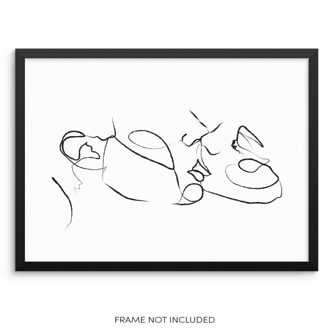 Minimalist One Line Art Print Abstract Faces Couple Kissing - Etsy
