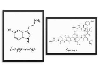 Molecular Love Happiness Art Print Set DIGITAL DOWNLOAD Posters - Oxytocin Serotonin Molecules  Modern Artwork for Living Room Bedroom